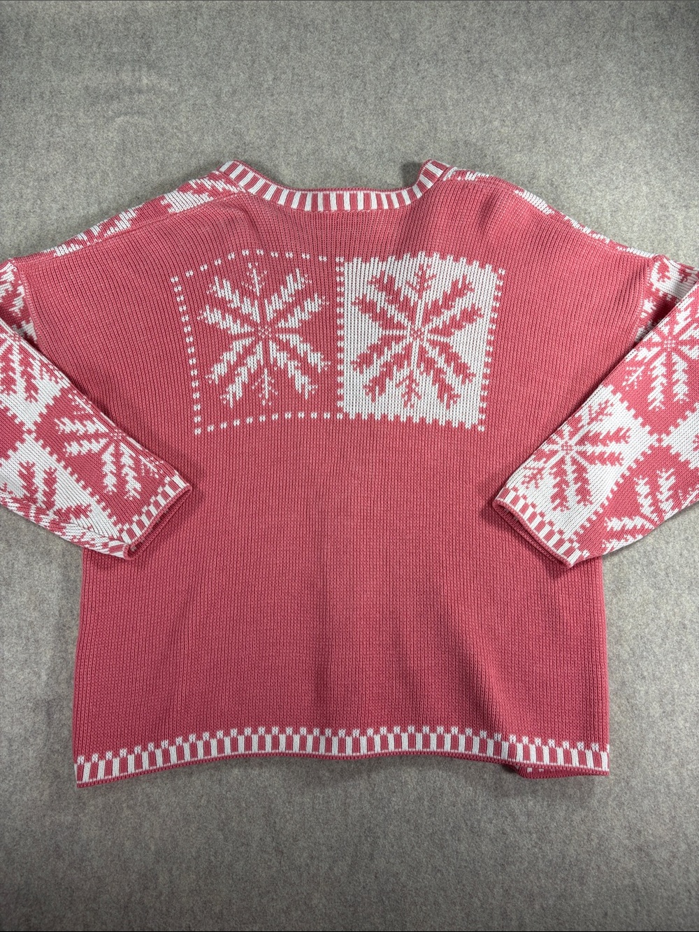 VTG 80s Private Eyes Snowflake Cardigan Sweater L/XL Pink White Grandpacore USA - Picture 7 of 7